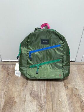 STATE Ripstop Kane Kids Double Pocket Backpack Olive Green Diagonal Zipper